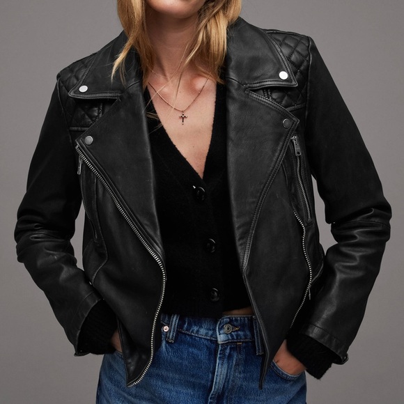 All Saints - Cargo Distressed Leather Biker Jacket NWOT - Picture 2 of 5
